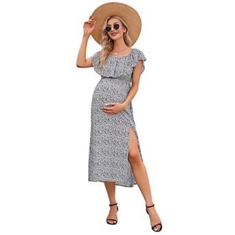 Women's Off Shoulder Split A Line Casual Maxi Dress Photography Dress for Babyshower