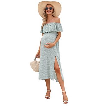 Women's Off Shoulder Split A Line Casual Maxi Dress Photography Dress for Babyshower