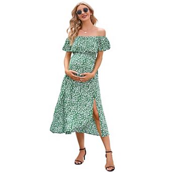 Women's Off Shoulder Split A Line Casual Maxi Dress Photography Dress for Babyshower