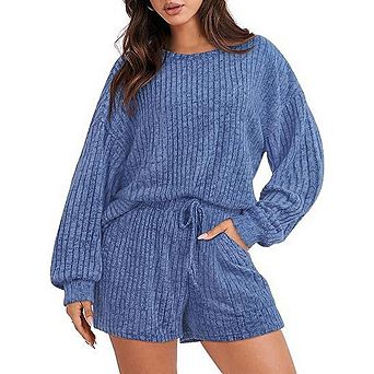 Women's Two Piece Outfits Oversized Sweatsuits Lounge Shorts Pajama Sets