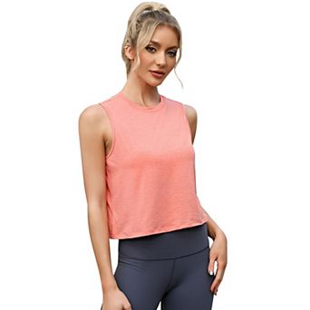 Women's Cropped Soft Workout Athletic Yoga Basic Sleeveless Shirts Tank Tops