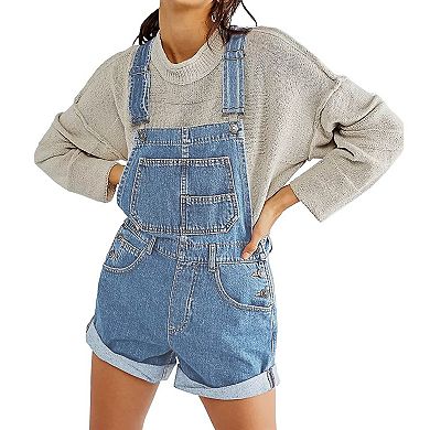 Women's Short Jean Overall Casual Denim Bib Overall Pocketed Shortall Rompers