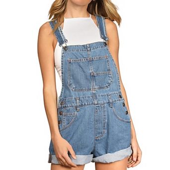 Women's Short Jean Overall Casual Denim Bib Overall Pocketed Shortall Rompers