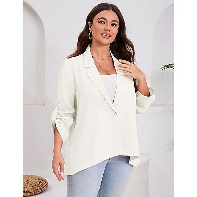 Women's Plus Size Long Sleeve Classic Draped Open Front Lightweight Blazer