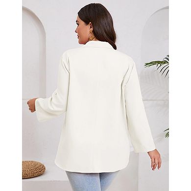 Women's Plus Size Long Sleeve Classic Draped Open Front Lightweight Blazer
