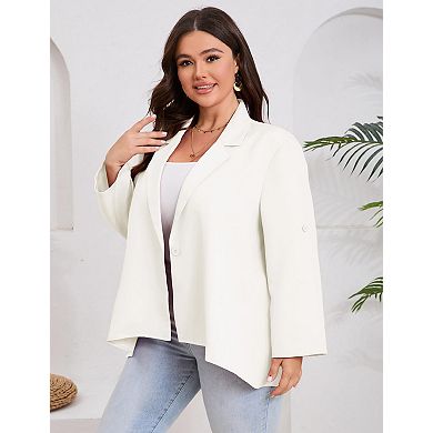 Women's Plus Size Long Sleeve Classic Draped Open Front Lightweight Blazer
