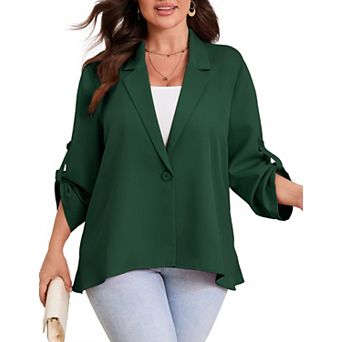 Women's Plus Size Long Sleeve Classic Draped Open Front Lightweight Blazer