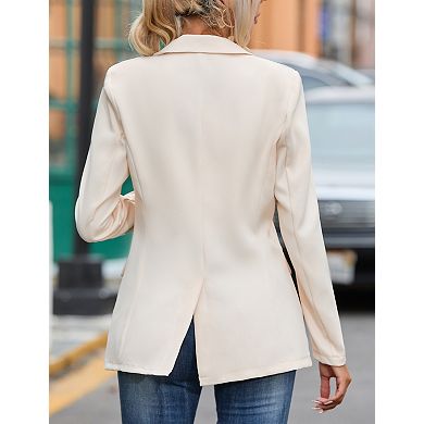 Women's Elegant Belted Blazer Long Sleeve Shawl Collar Suit Jacket for Work