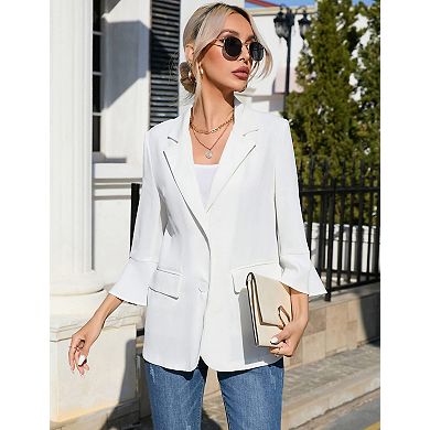 Women's Blazers 3/4 Sleeve Lightweight Casual Button Office Work Blazer Suit