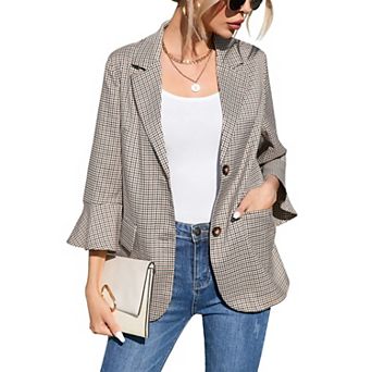 Women's Blazers 3/4 Sleeve Lightweight Casual Button Office Work Blazer Suit