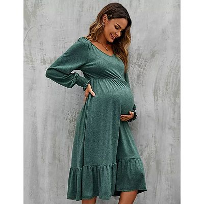 fitted lace wedding dress Hello Miz Women's Floral Ribbed Short Puff Sleeve Maternity Dress - Mauve main image 0