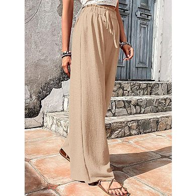 Women's Wide Leg Pants Casual Elastic High Waisted Lightweight Work Trouser