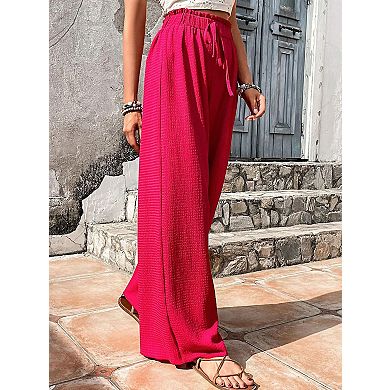 Women's Wide Leg Pants Casual Elastic High Waisted Lightweight Work Trouser