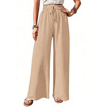 Women's Wide Leg Pants Casual Elastic High Waisted Lightweight Work Trouser