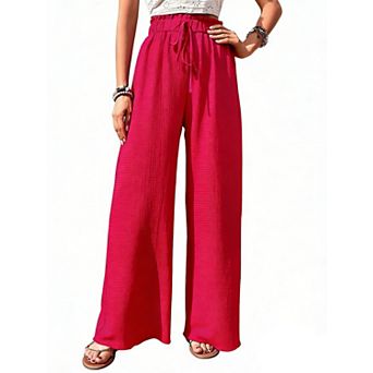 Women's Wide Leg Pants Casual Elastic High Waisted Lightweight Work Trouser