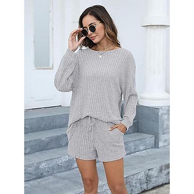 Women's Two Piece Outfits Oversized Sweatsuits Lounge Shorts Pajama Sets