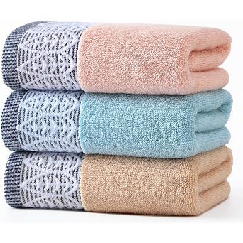 Leaf Print Cotton Hand Towels, Soft Absorbent 3-Pack