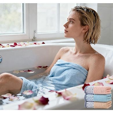 Leaf Print Cotton Hand Towels, Soft Absorbent 3-Pack