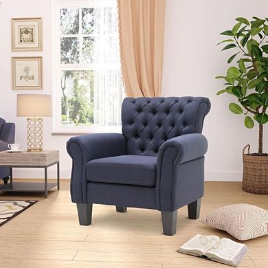 Button-Tufted Fabric Accent Armchair