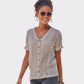 Lascana Women's Short Sleeve Open Knit Top