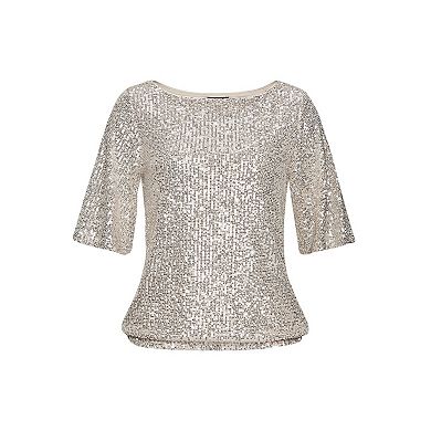Lascana Women's Sequin Boat Neck Top