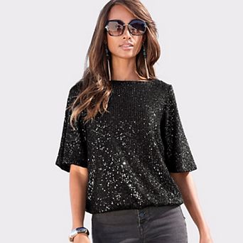 Lascana Women's Sequin Boat Neck Top