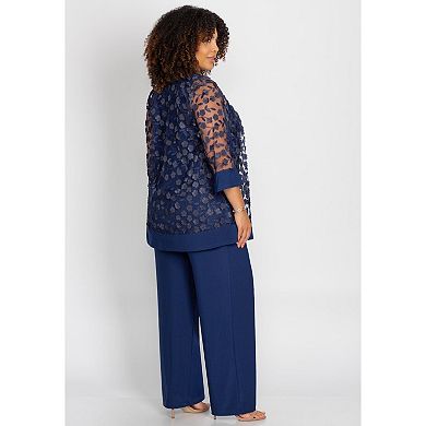Catherines Women's Plus Size Floral Lace 3-Piece Pant Suit
