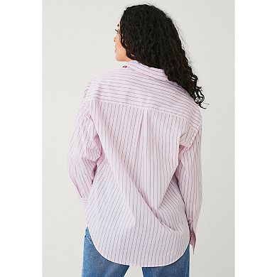 ellos Plus Size Cotton Stretch Button Front Oversized Shirt