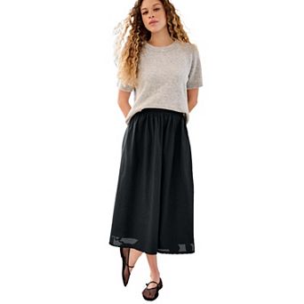 ellos Plus Size Elastic Back Full Midi Skirt