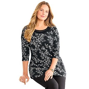Catherines Women's Plus Size Jolie Braided Neckline Knit Top