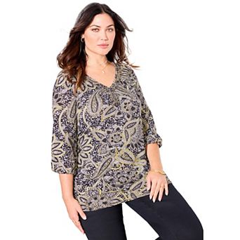 Catherines Women's Plus Size Sofia Knit Peasant Top