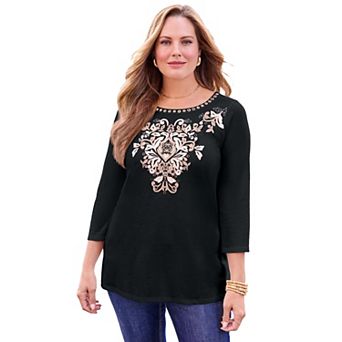 Catherines Women's Plus Size Mirror Embroidered Top