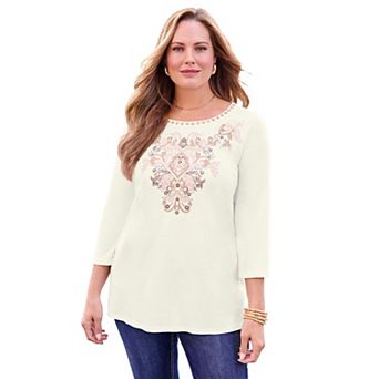 Catherines Women's Plus Size Mirror Embroidered Top
