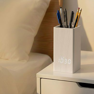 Multifunctional LED Alarm Clock with Pen Storage, 4-Level Brightness, Voice Wake-Up 2.8"x2.6"x5.5"