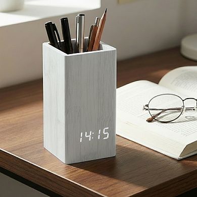 Multifunctional LED Alarm Clock with Pen Storage, 4-Level Brightness, Voice Wake-Up 2.8"x2.6"x5.5"