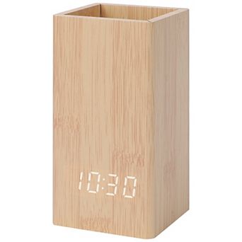 Multifunctional LED Alarm Clock with Pen Storage, 4-Level Brightness, Voice Wake-Up 2.8"x2.6"x5.5"