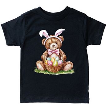Teddy Bear Easter Basket Watercolor - Toddler Short Sleeve Graphic T-Shirt