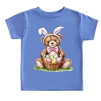 Teddy Bear Easter Basket Watercolor - Toddler Short Sleeve Graphic T-Shirt