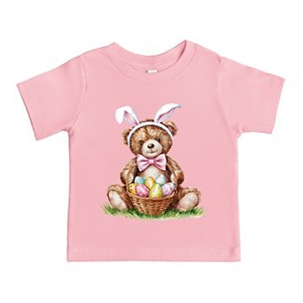 Teddy Bear Easter Basket Watercolor - Toddler Short Sleeve Graphic T-Shirt