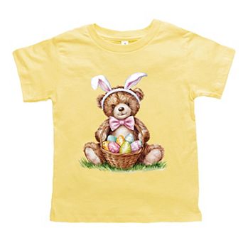 Teddy Bear Easter Basket Watercolor - Toddler Short Sleeve Graphic T-Shirt
