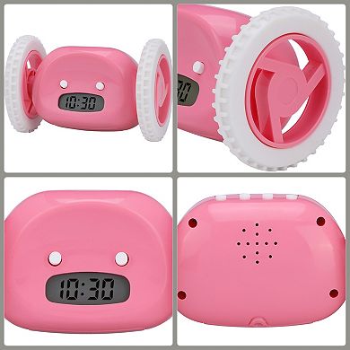 Multi-Functional Scrolling Alarm Clock, Wheeled Design Wake-Up Triggered Rolling 5.3"x3.5"x3.5"