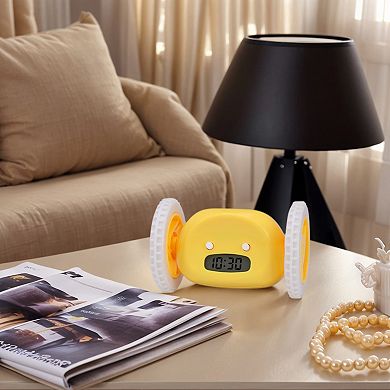 Multi-Functional Scrolling Alarm Clock, Wheeled Design Wake-Up Triggered Rolling 5.3"x3.5"x3.5"