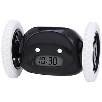 Multi-Functional Scrolling Alarm Clock, Wheeled Design Wake-Up Triggered Rolling 5.3"x3.5"x3.5"