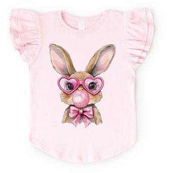 Bunny Sunglasses Bubblegum - Flutter Sleeve Graphic T-Shirt