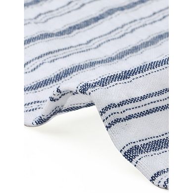Women's Plus Size Cotton Lined Top Notch V Neck Puff Short Sleeve Stripes Shirt Blouses Casual Tops