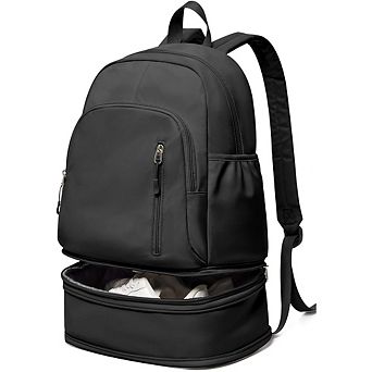 AKSZRI Unisex Lightweight Gym Backpack with Shoe Compartment, Waterproof & Wet Pocket - Black