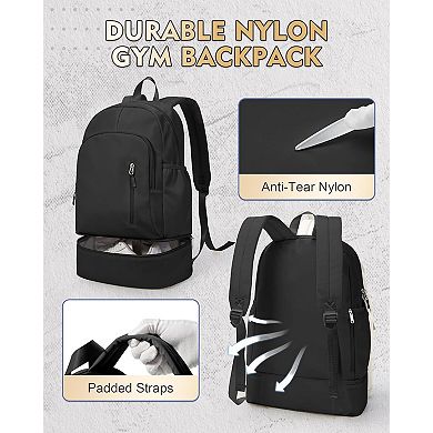 AKSZRI Unisex Lightweight Gym Backpack with Shoe Compartment, Waterproof & Wet Pocket - Black