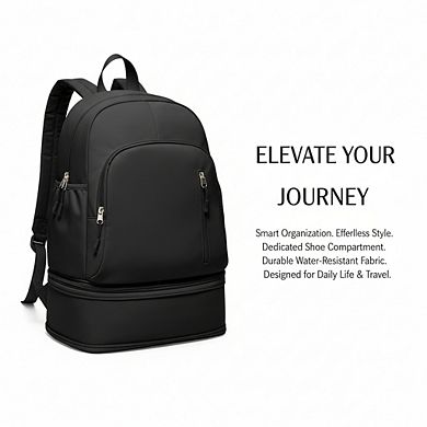 AKSZRI Unisex Lightweight Gym Backpack with Shoe Compartment, Waterproof & Wet Pocket - Black