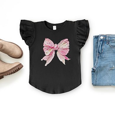 Coquette Bow Paint - Flutter Sleeve Graphic T-Shirt