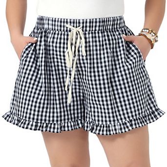 Women's Plus Size Boxer Shorts Summer Casual Lounge Ruffle Shorts Elastic Waist Drawstring Short